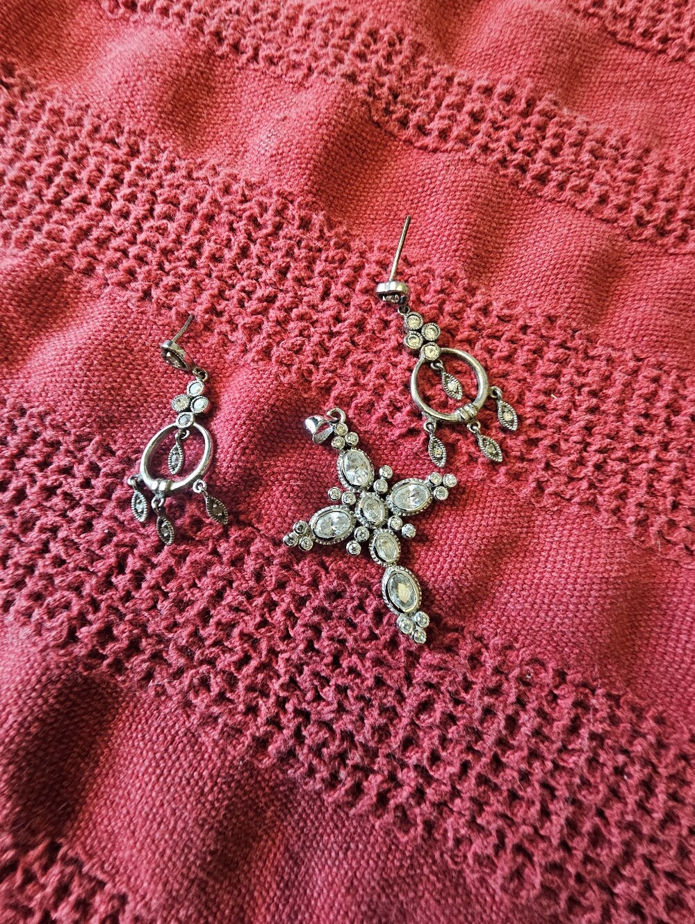 Stirling Silver Cross Pendant With CZ Diamonds and Matching Earrings